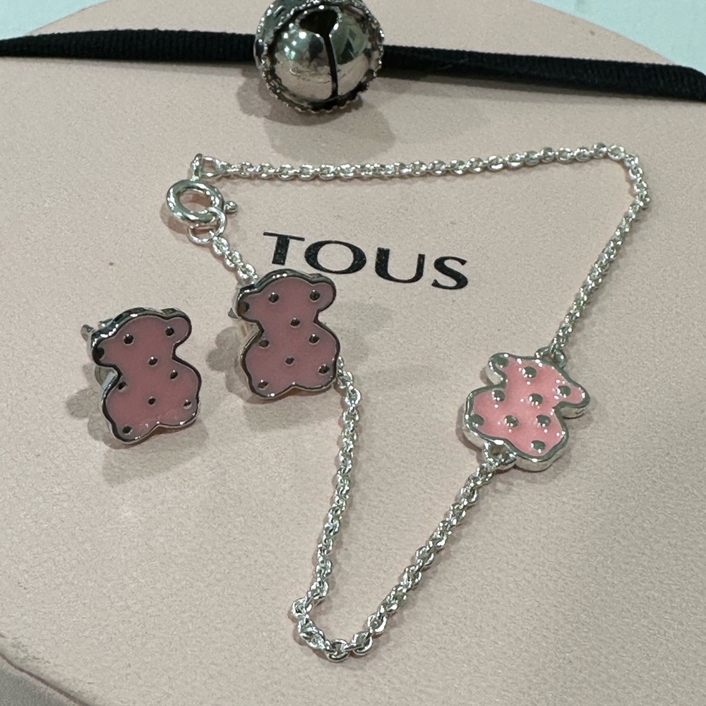 NWOT Tous Pink Polka Dot Bracelet and Earrings - Picture 6 of 11